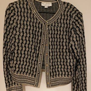 ST. JOHN Black and Gold Collarless Jacket